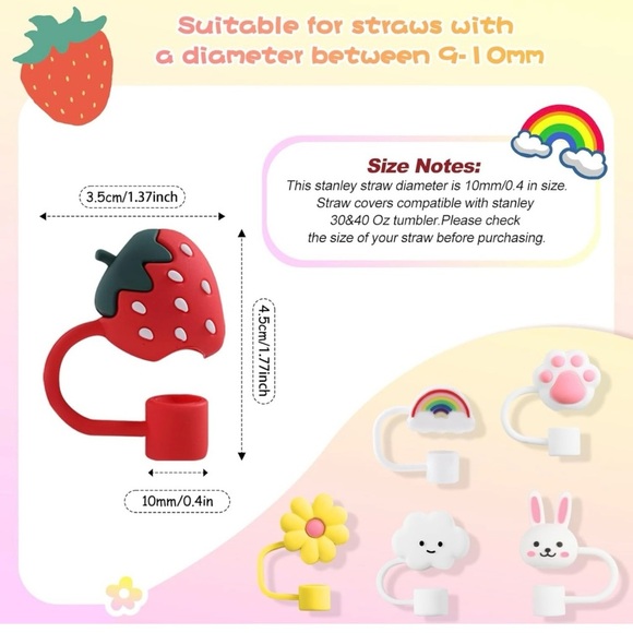 6 PCS  10mm Diameter Silicone Straw Covers - Picture 3 of 7